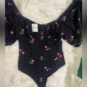 NEW! Free People intimately Play Date Bodysuit SZ MEDIUM  - black floral